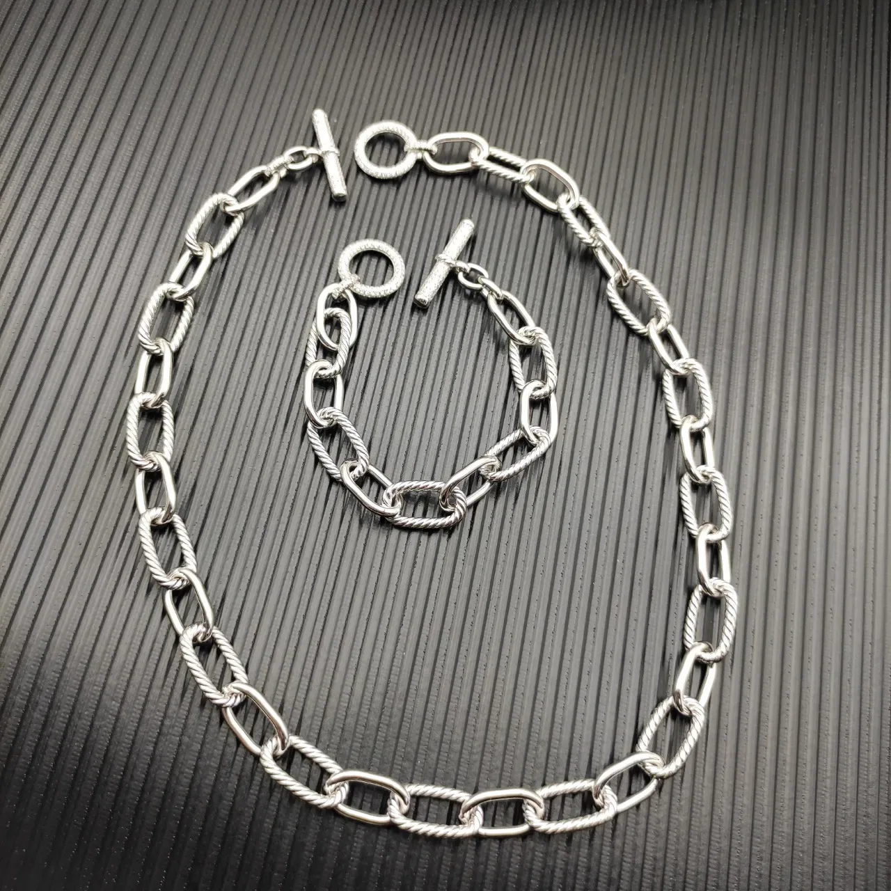 Silver Mixed-Link Chain Twisted Rope Detailing Necklace 3