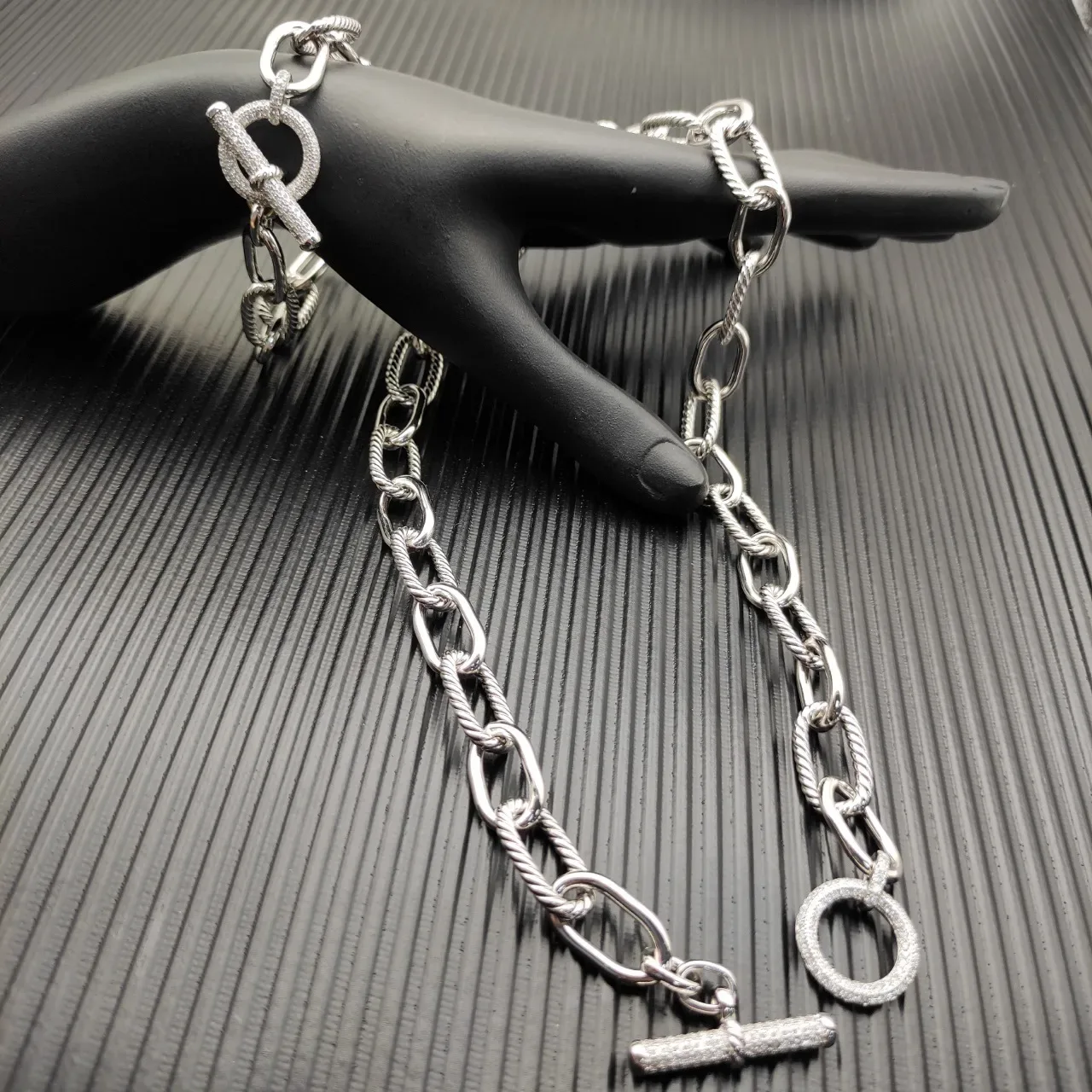 Silver Mixed-Link Chain Twisted Rope Detailing Necklace 5