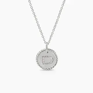 Collier avec pendentif disque Pavé initial D en ton argent