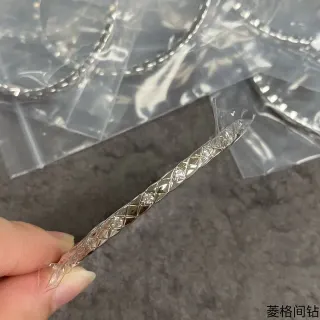 Silver-Tone Quilted Diamond-Set Thin Bangle Bracelet