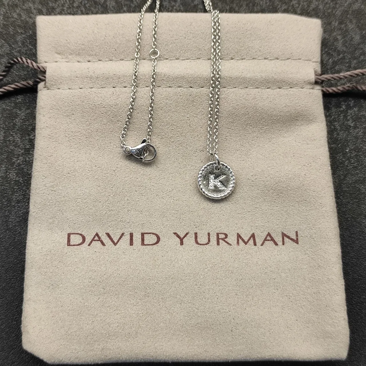 Silver-Tone Rope-Edge Initial K Pendant Necklace 5
