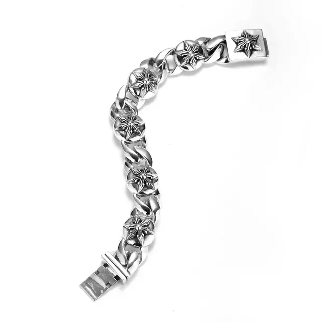 Silver-Toned Star Motif Chunky Curb Chain Bracelet 4