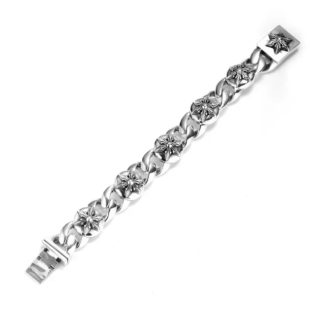 Silver-Toned Star Motif Chunky Curb Chain Bracelet 5