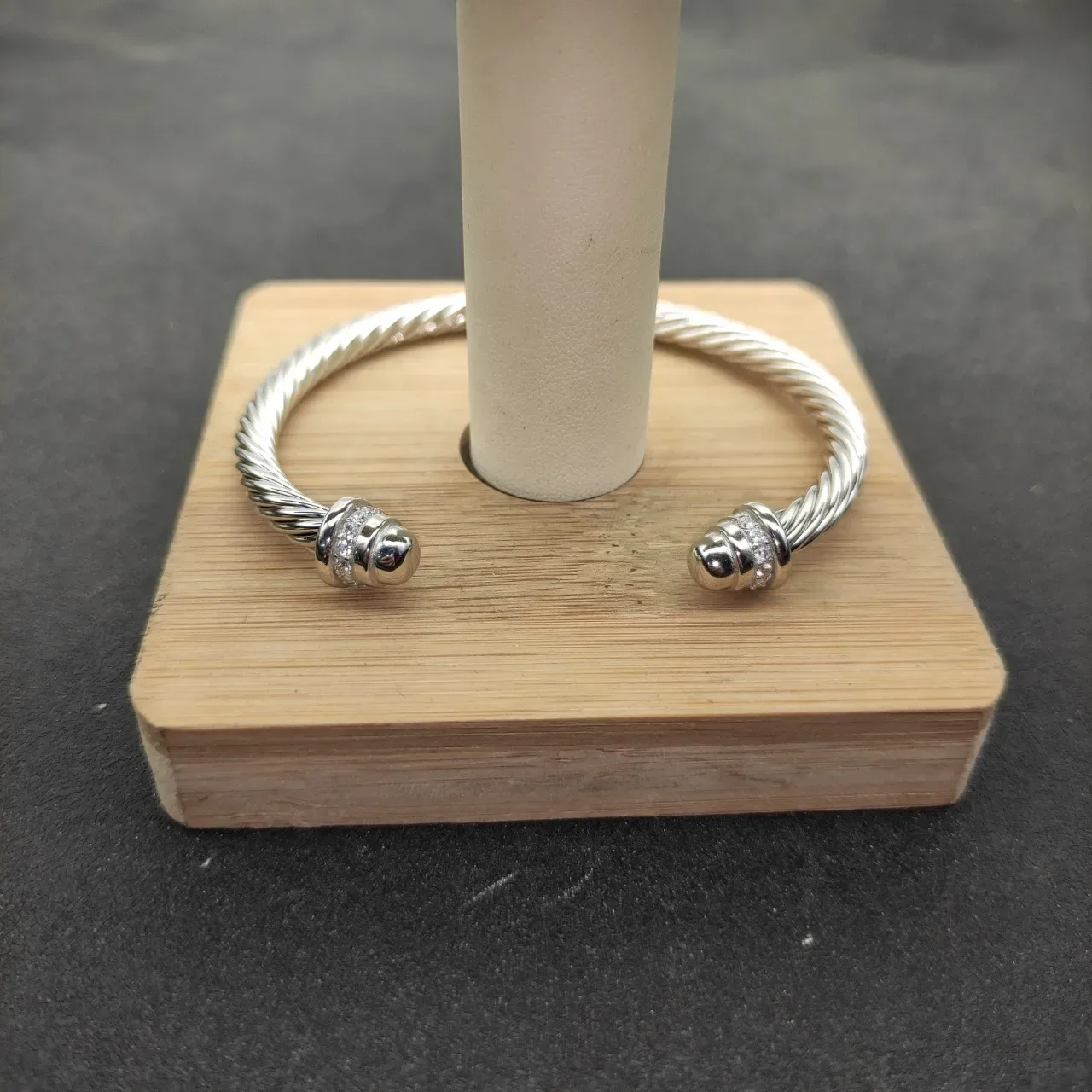 Silver Transparent Twisted Rope Cable Cuff-Style Bracelet 5