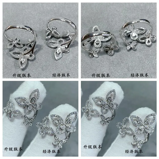 Silver White Butterfly Motif Pavé-Set Stones Ring 9