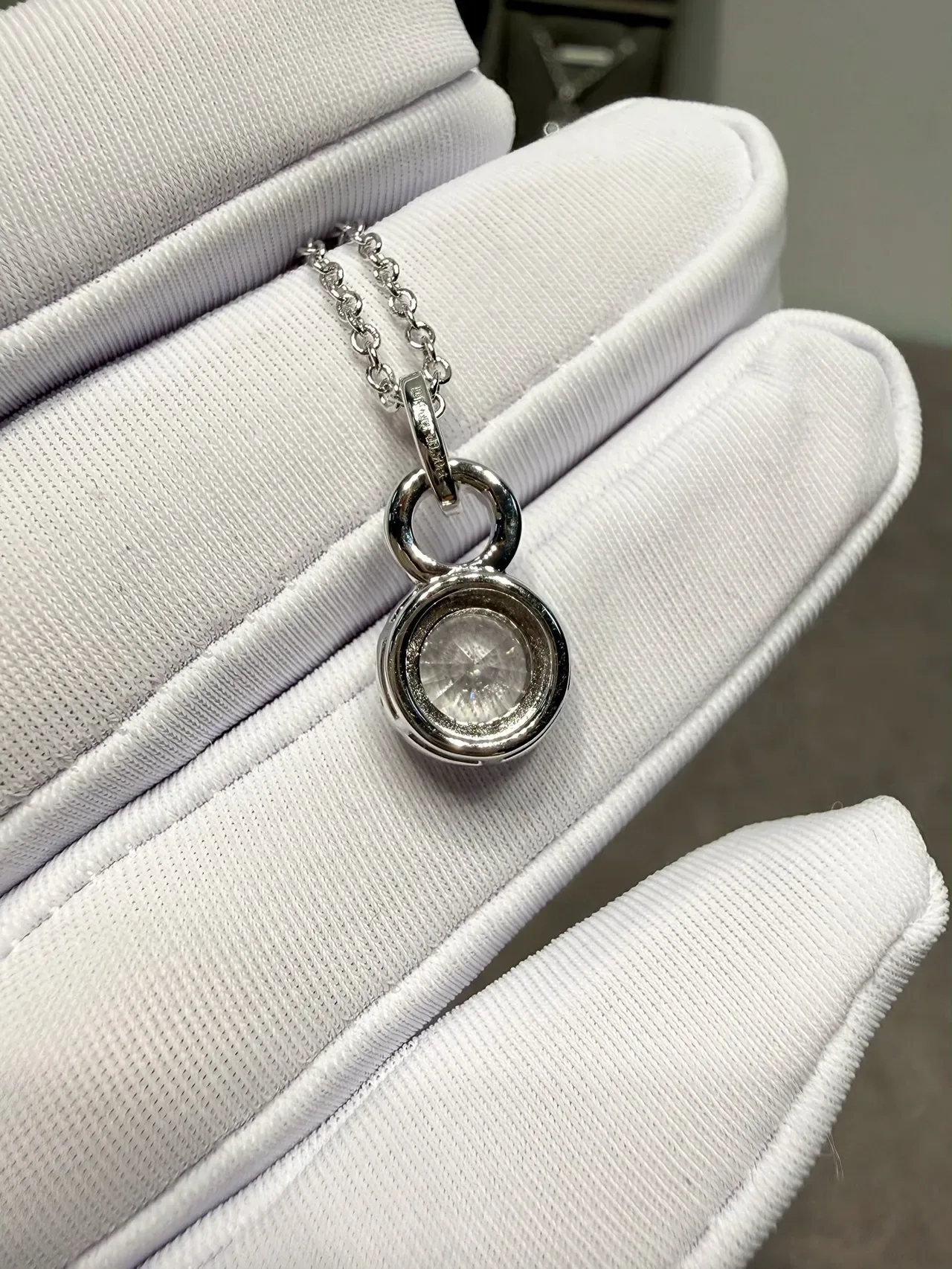 Silver White Double-Loop Halo Pendant Round Brilliant Center Stone Necklace 5