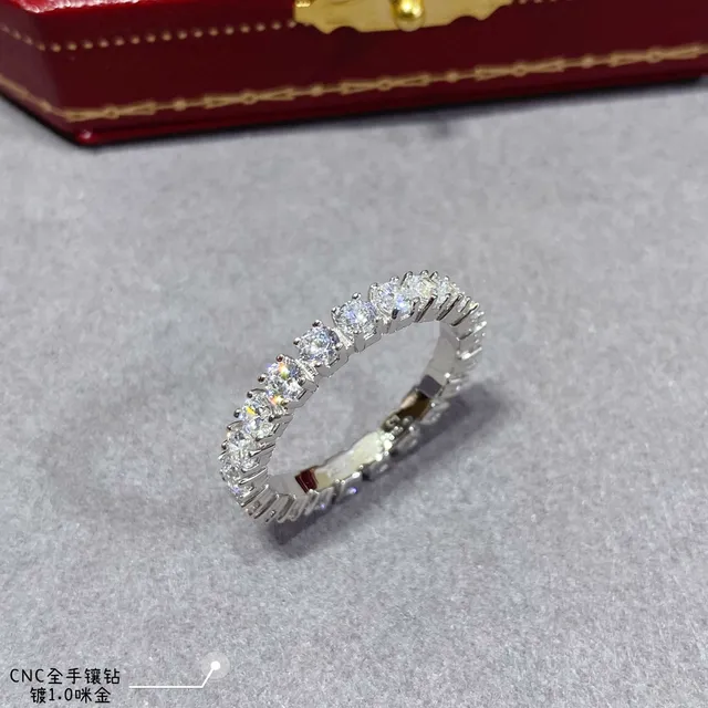 Silver White Full Eternity Band Shared-Prong Setting Ring 5