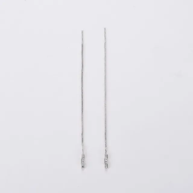 Silver White Linear Pavé Dangling Earrings 4