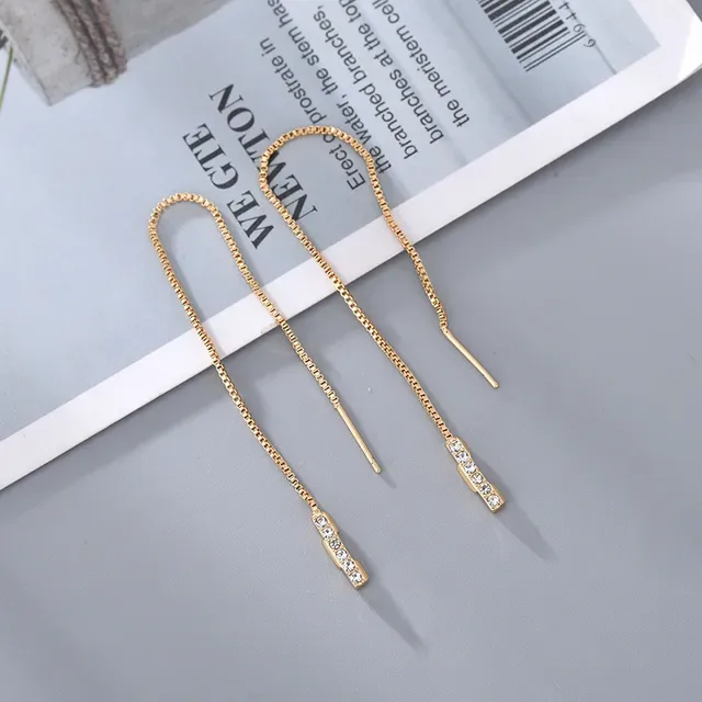 Silver White Linear Pavé Dangling Earrings 8