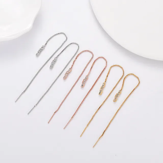 Silver White Linear Pavé Dangling Earrings 9