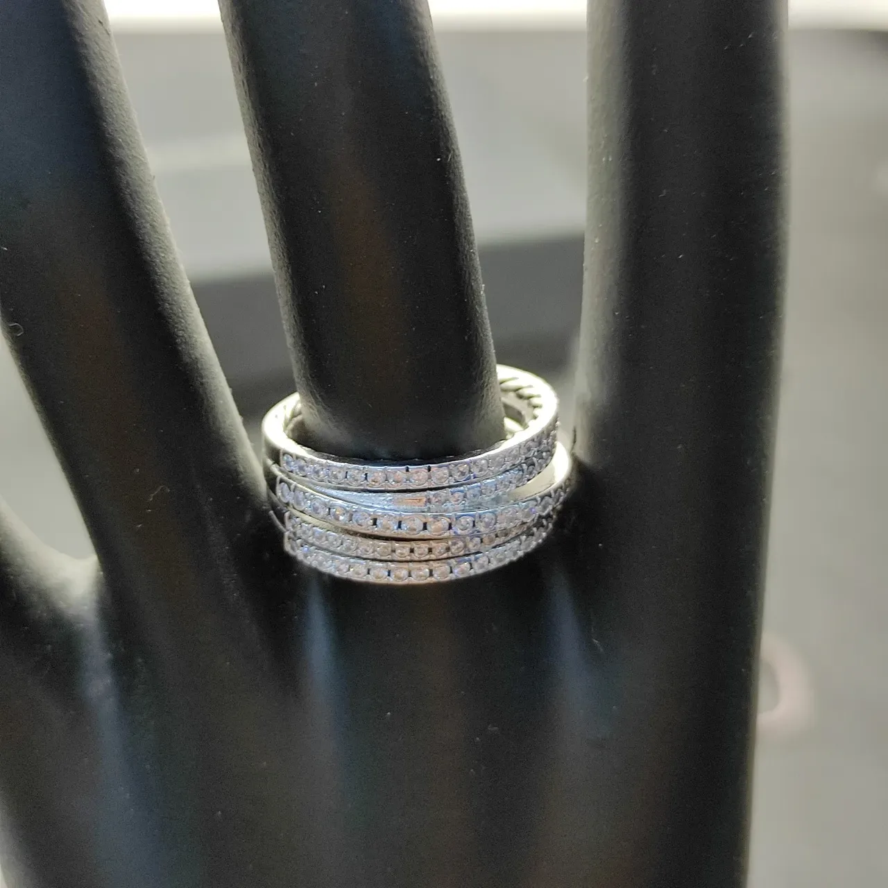 Silver White Stacked Eternity Bands Pavé-Set Diamonds Ring 4