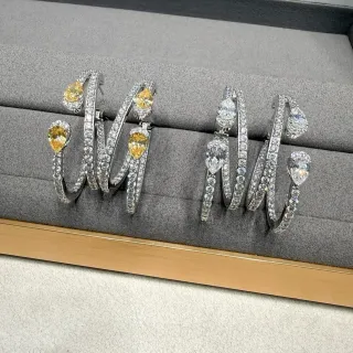 Silver Yellow Multi-Stone Pear-Cut Gem Accents Earrings