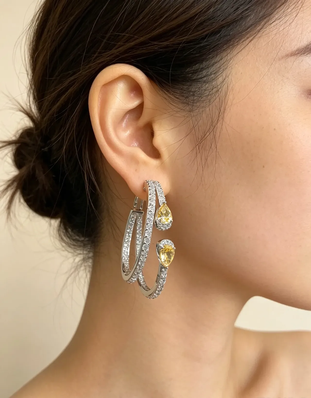 Silver Yellow Multi-Stone Pear-Cut Gem Accents Earrings 2