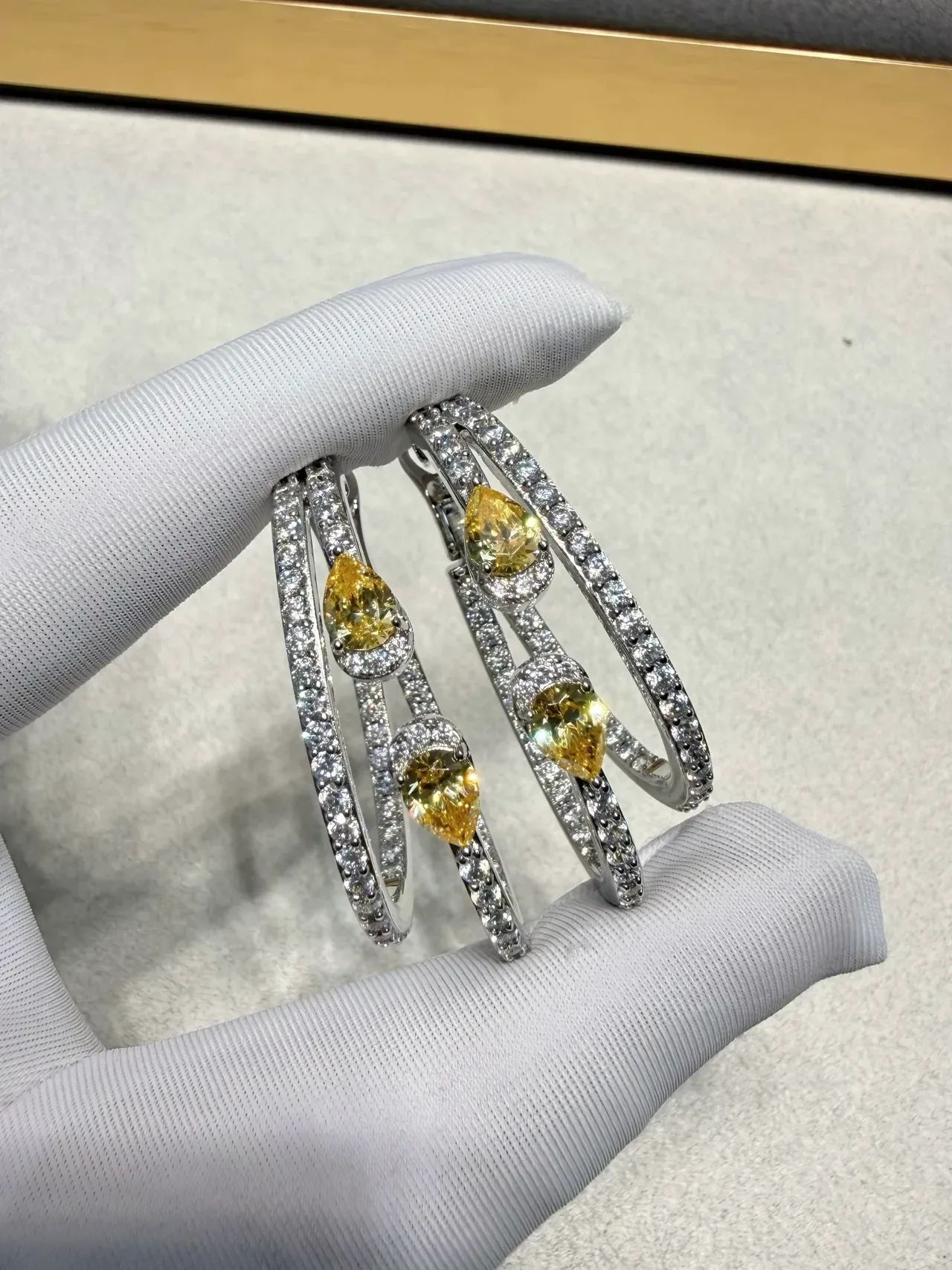 Silver Yellow Multi-Stone Pear-Cut Gem Accents Earrings 6