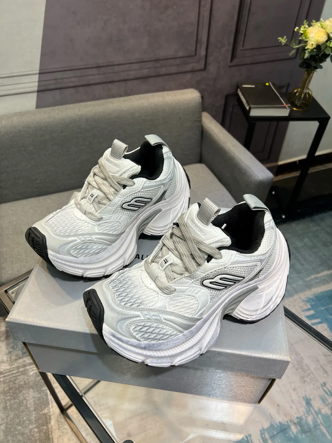 Skechers White Black Midsole Mesh Upper Chunky Sneakers 3