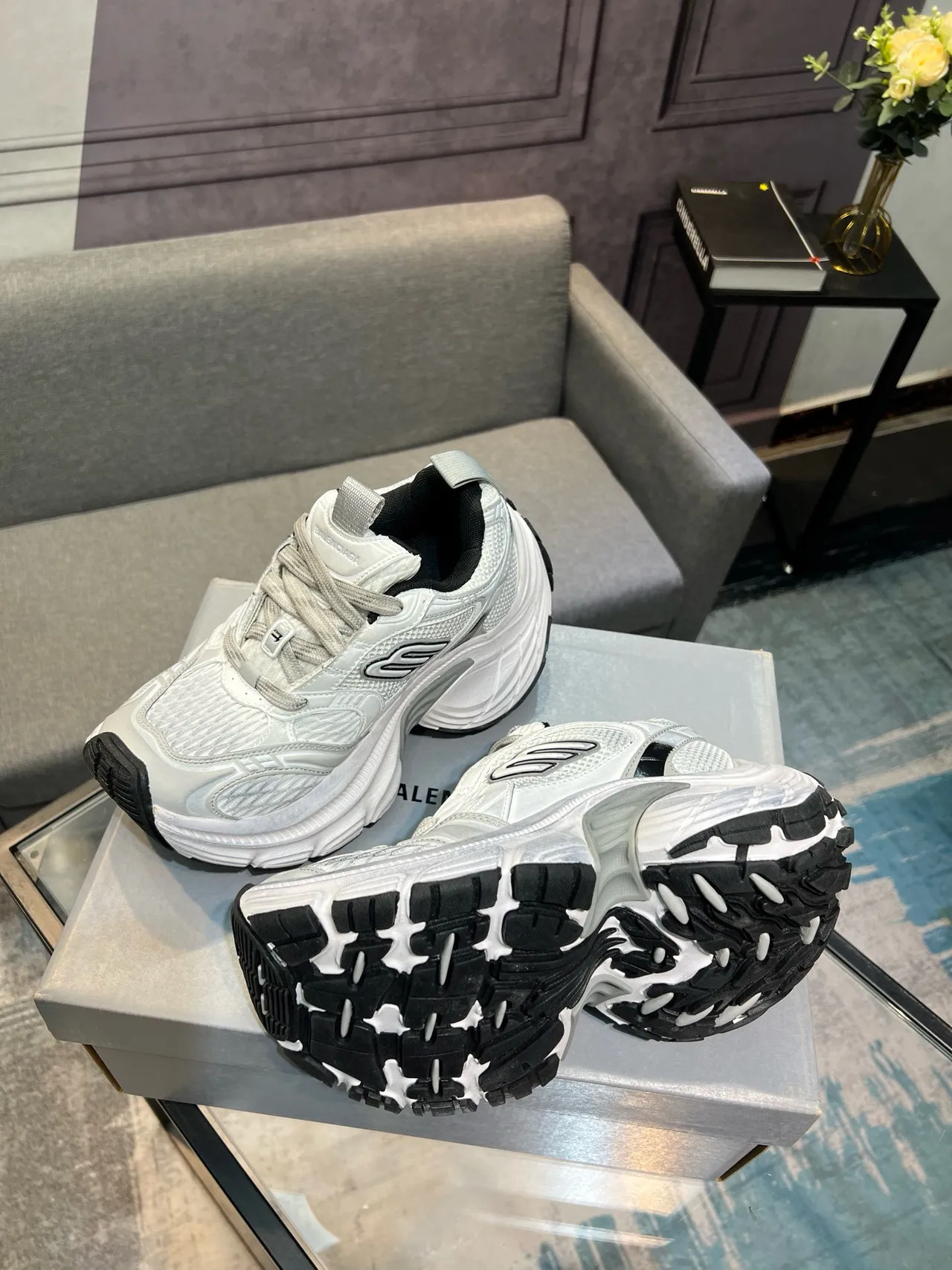 Skechers White Black Midsole Mesh Upper Chunky Sneakers 4