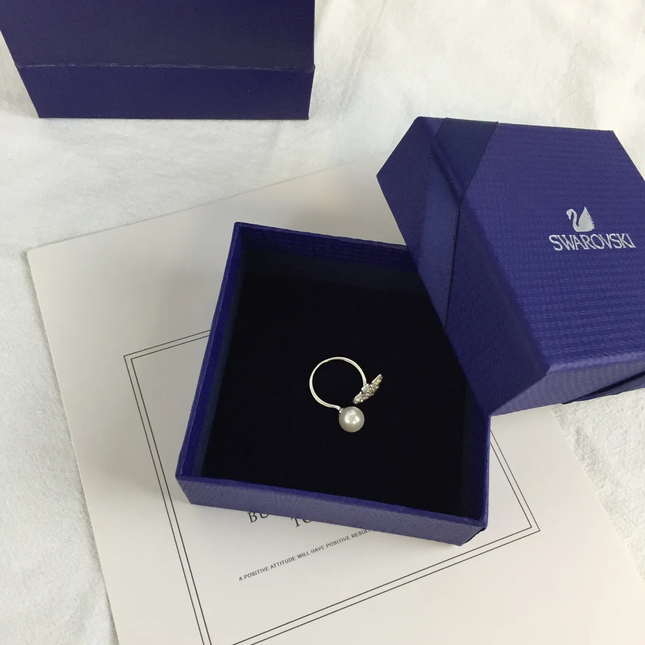 Sterling Silver Swan Motif Pearl and Pavé Crystal Open Ring 3