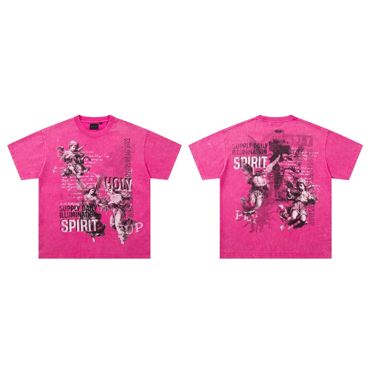 SUPPLY Oversized Double-Sided Graphic Angel Print Glitter-Dotted Fuchsia T-Shirt 2