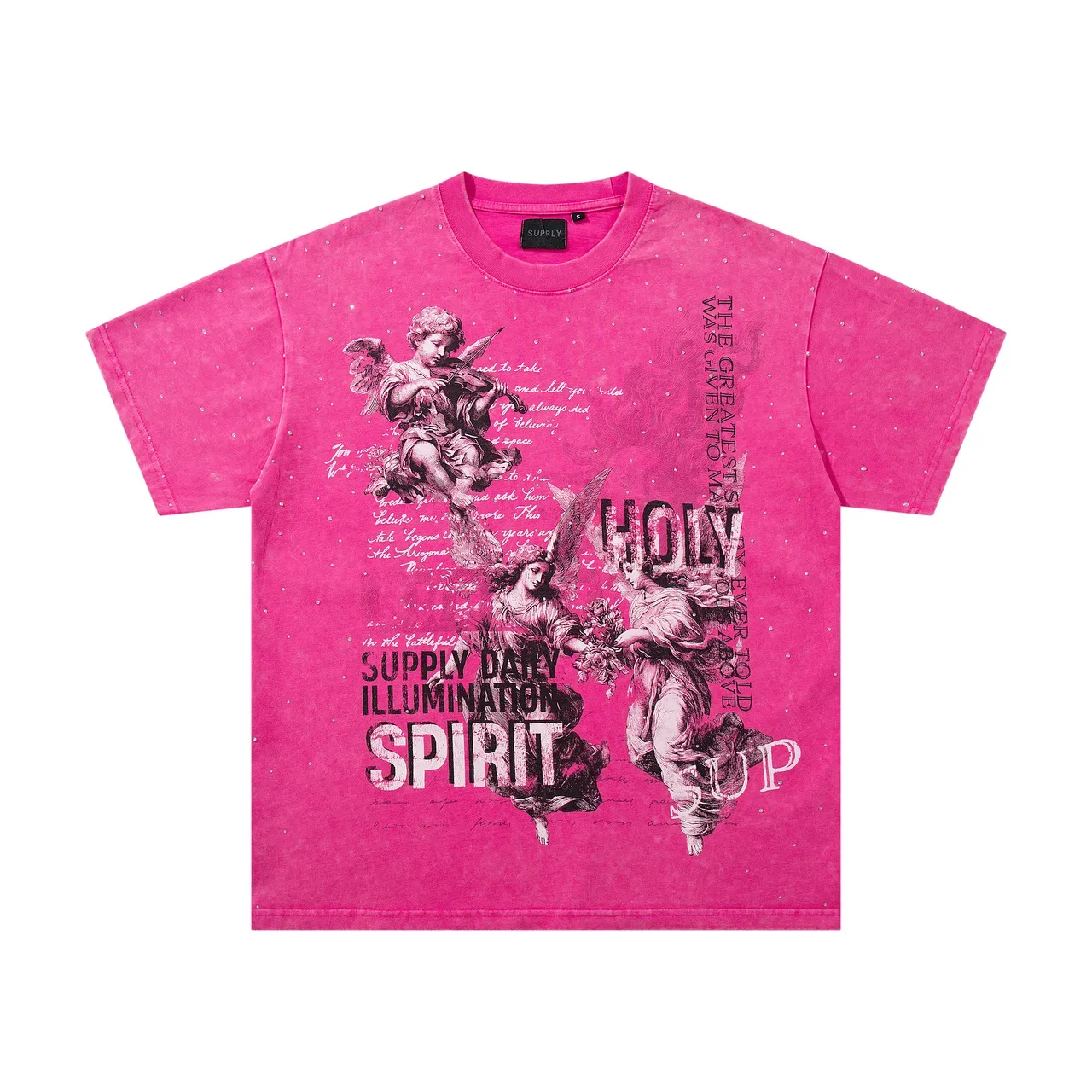 SUPPLY Oversized Double-Sided Graphic Angel Print Glitter-Dotted Fuchsia T-Shirt 3