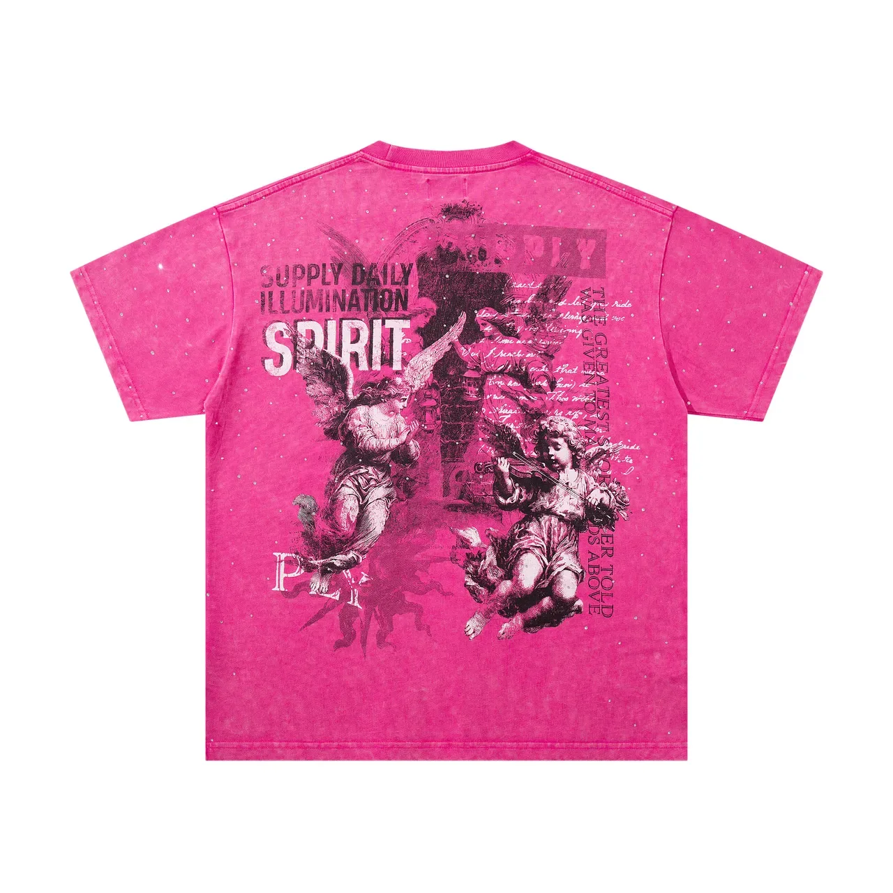 SUPPLY Oversized Double-Sided Graphic Angel Print Glitter-Dotted Fuchsia T-Shirt 4