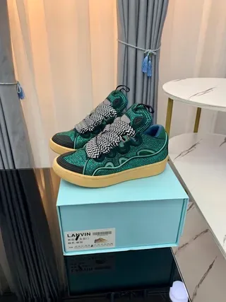 Teal Geometric Pattern Laceless Platform Sneakers 5