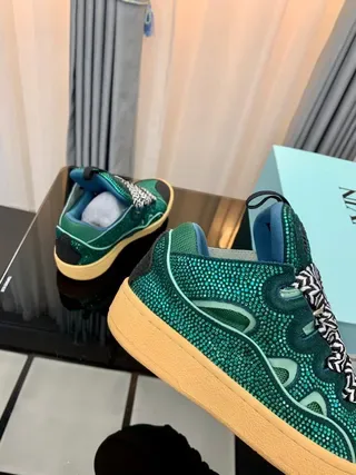Teal Geometric Pattern Laceless Platform Sneakers 7