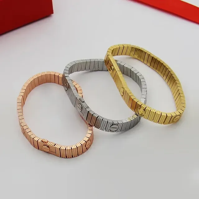 Three-Tone Screw-Head Articulated Metal Bracelets 7