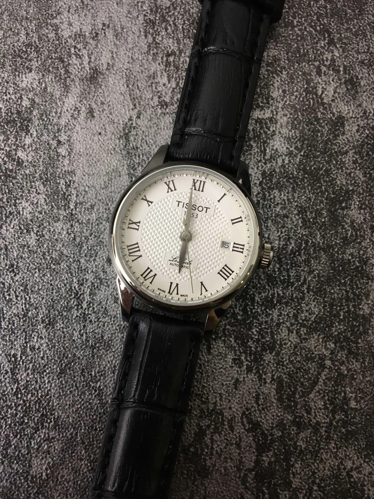 Tissot Le Locle Automatic White Guilloché Dial Black Leather Strap Mechanical Watch 5