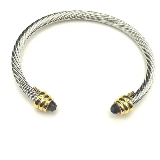 Pulsera Cable Trenzado Dos Tonos Terminal Gemas