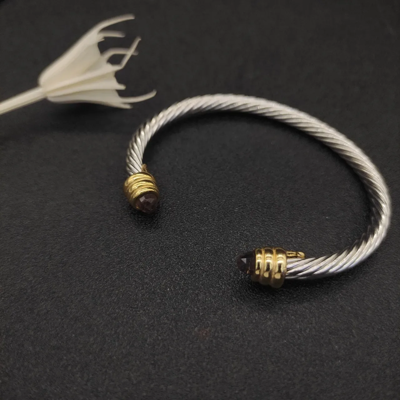 Twisted Cable Two-Tone Gemstone Terminal Bracelet 9