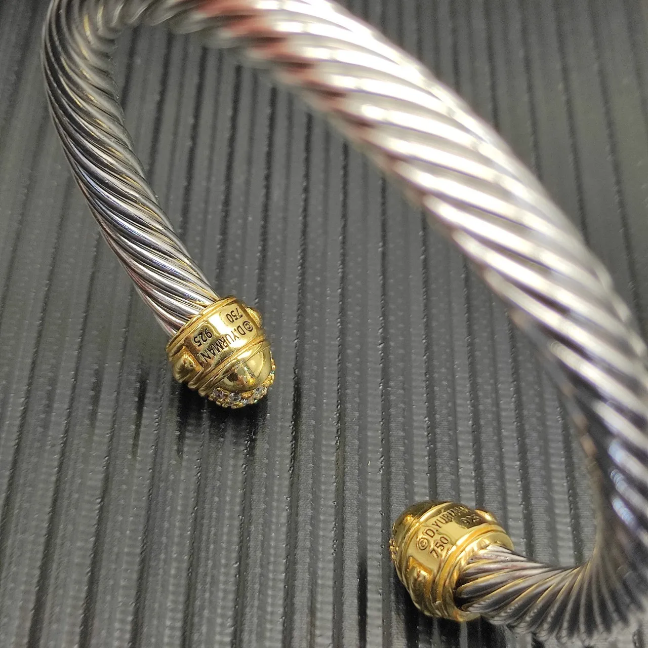 Twisted Cable Two-Tone Pavé End Cap Bracelet 9