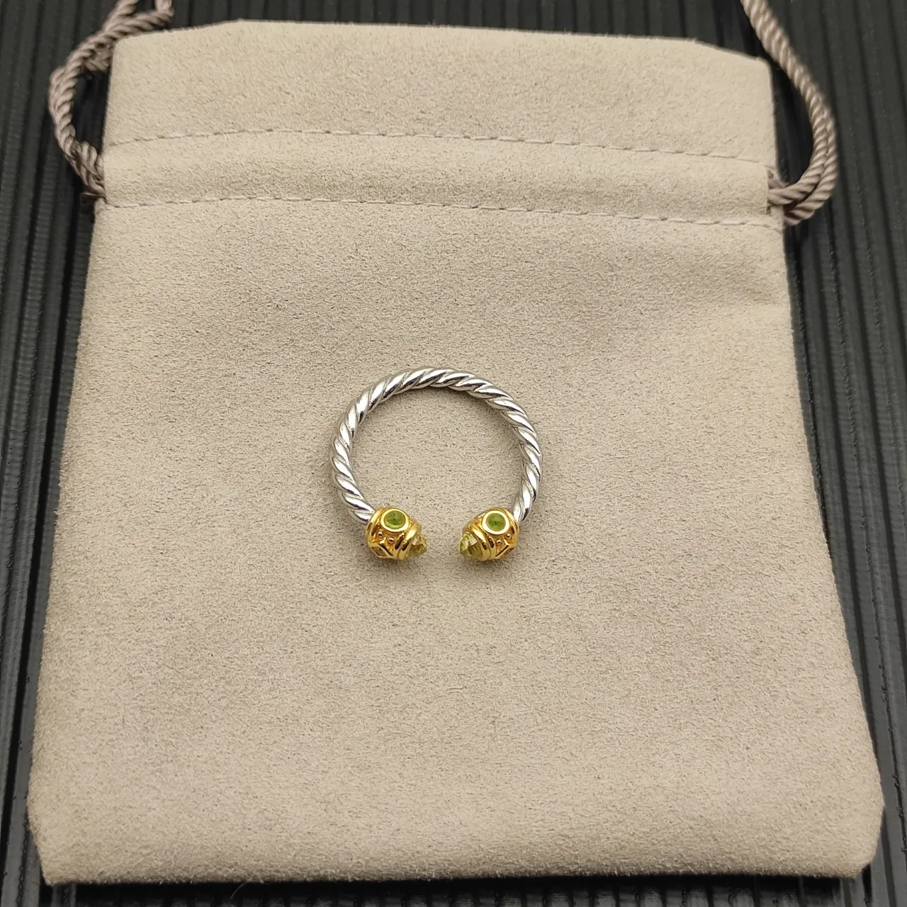 Twisted Rope Band Dual Gem Terminal Open Ring 9