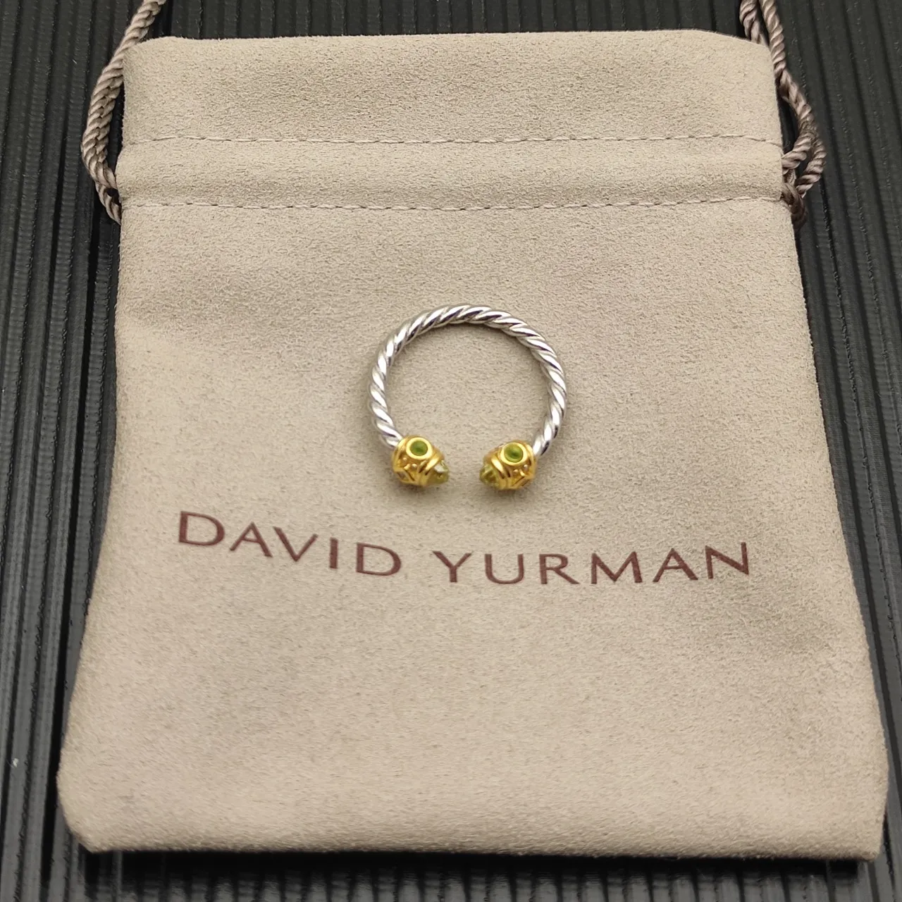 Twisted Rope Band Dual Gem Terminal Open Ring 10