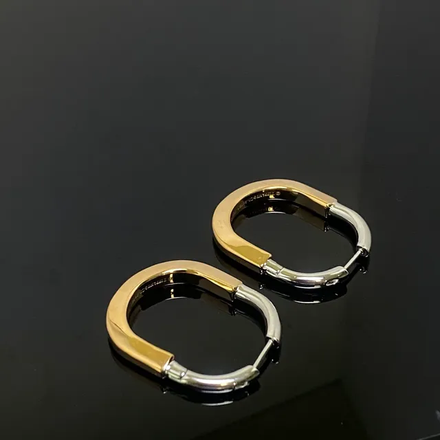 Two-Tone Gold and Silver Hinged Oval Hoop Earrings 5