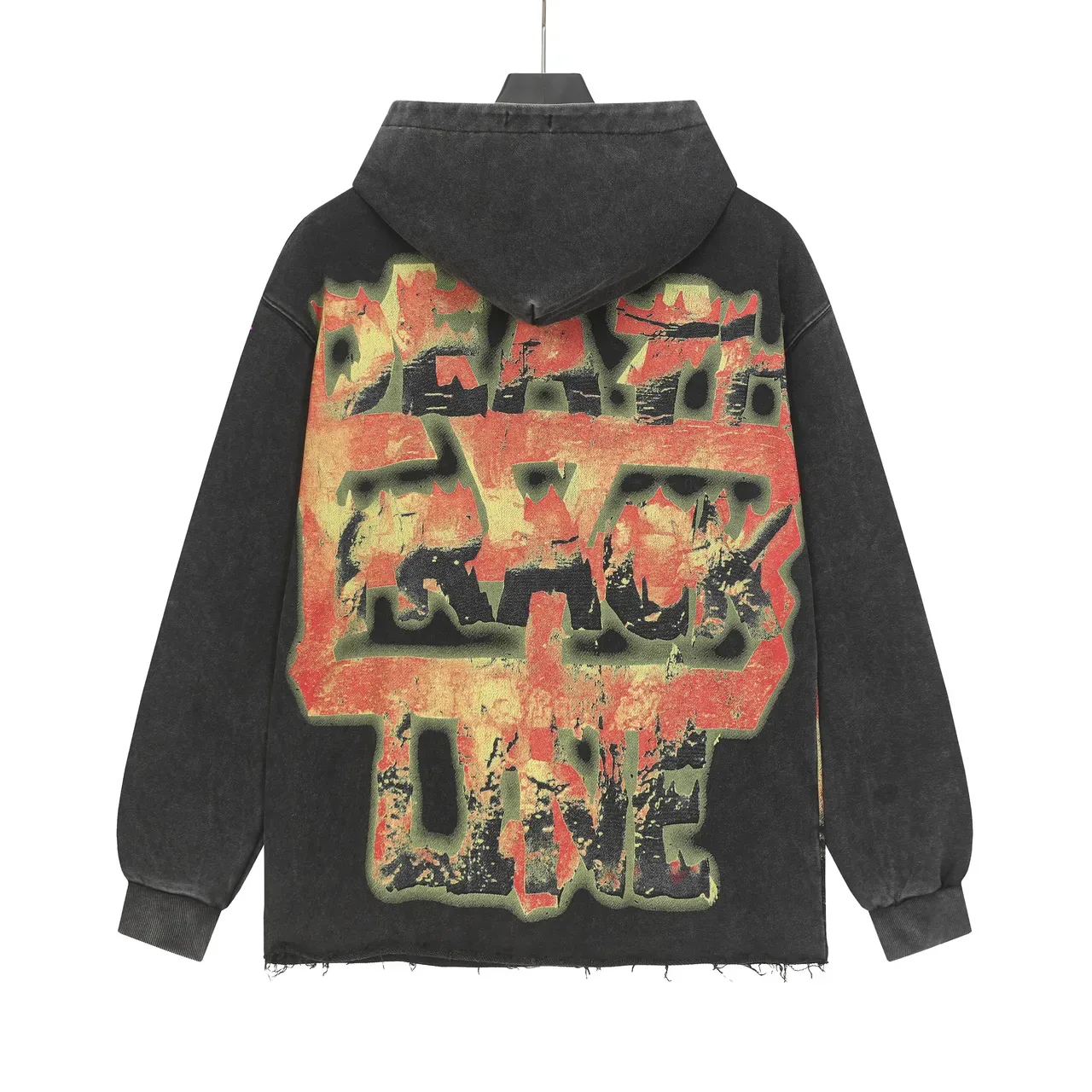 Hoodie Oversized Noir Lavé avec Impression Graphique Distressed 3