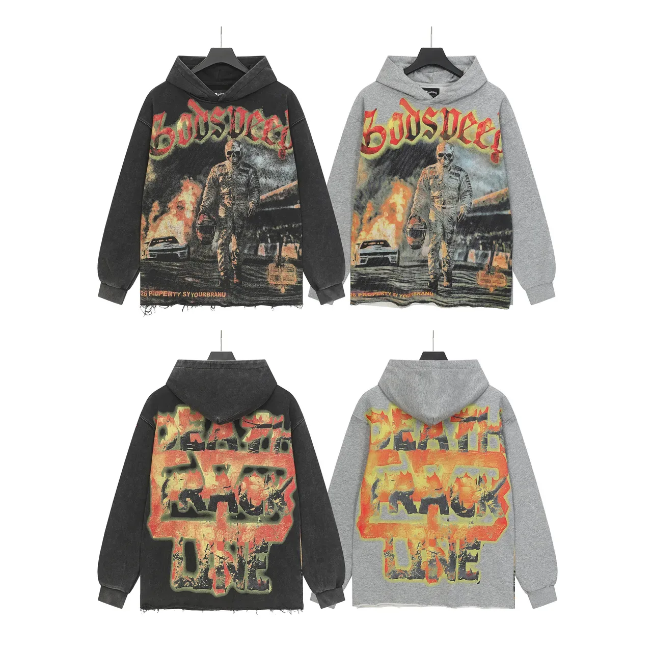 Hoodie Oversized Noir Lavé avec Impression Graphique Distressed 4