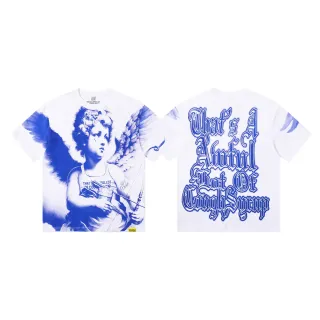 Camiseta blanca y azul con motivo gráfico de ángel