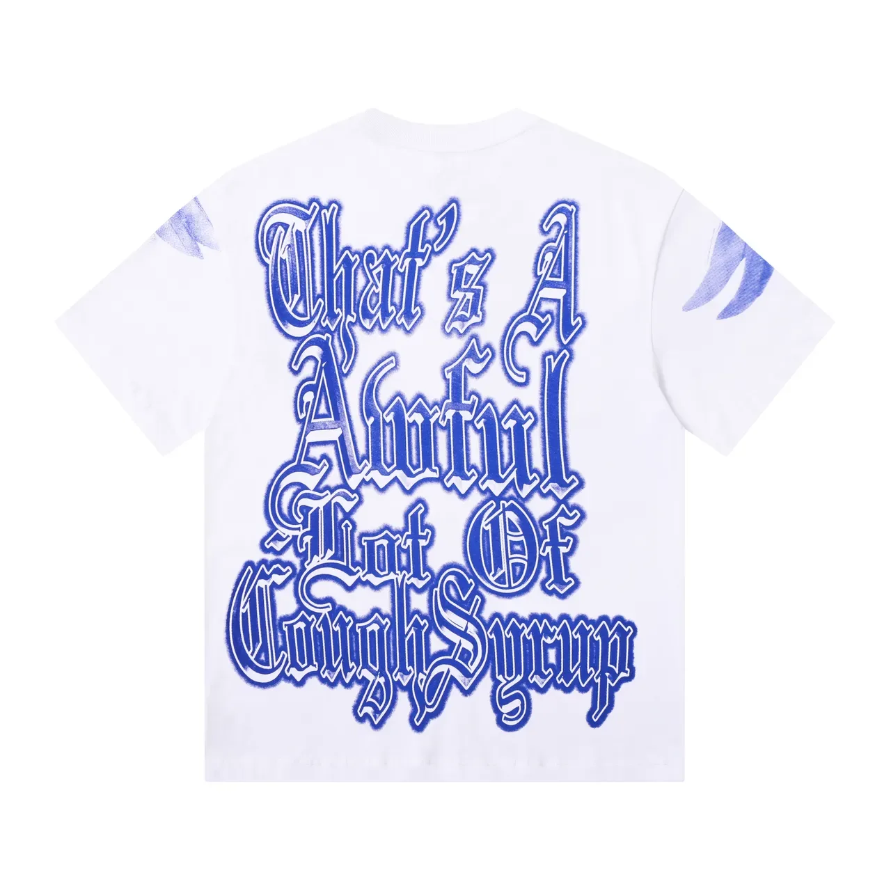 White and Blue Graphic Angel Motif T-Shirt 3