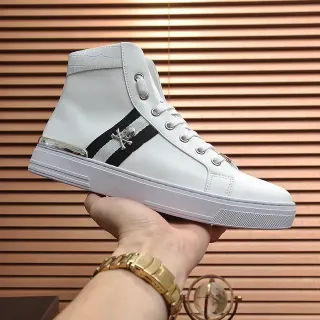 White Black High-Top Leather Sneakers