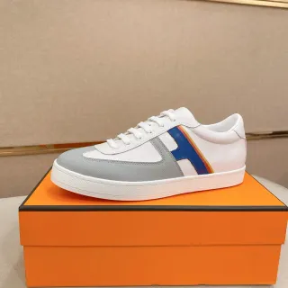 White Blue Low-Top Panelled Upper Sneakers