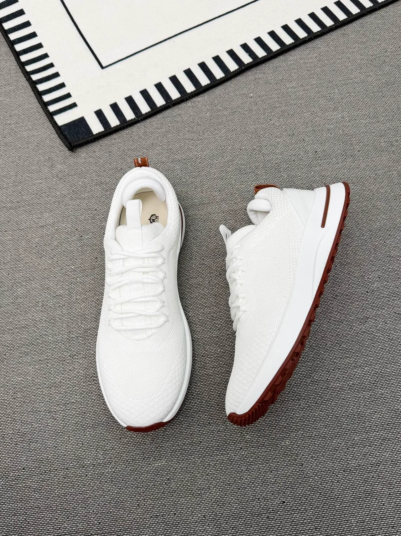 White Brown Knit Upper Sculpted Midsole Sneakers 2