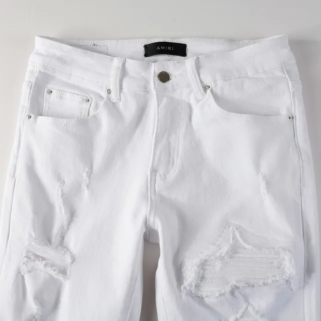 White Distressed Slim-Fit Jeans 19