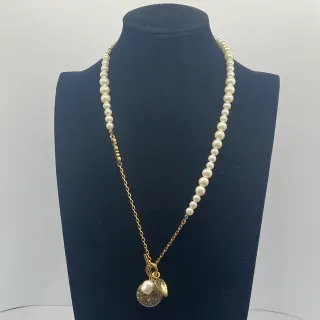 সাদা সোনার মুক্তো স্ট্র্যান্ড চেইন নেকলেস