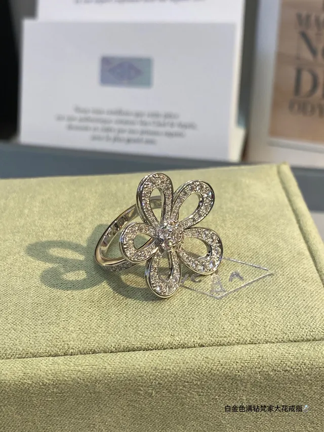 White Gold Tone Pavé Flower Ring 8