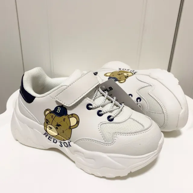 White Navy Platform Sole Cartoon Bear Graphic Chunky Sneakers 12