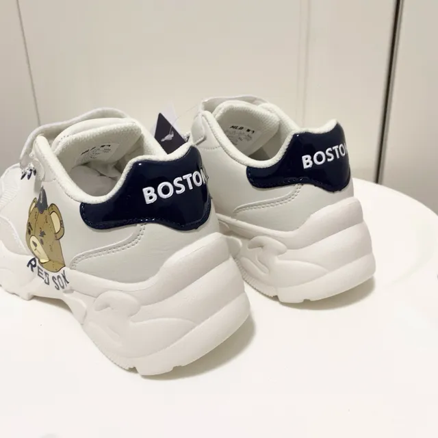 White Navy Platform Sole Cartoon Bear Graphic Chunky Sneakers 15