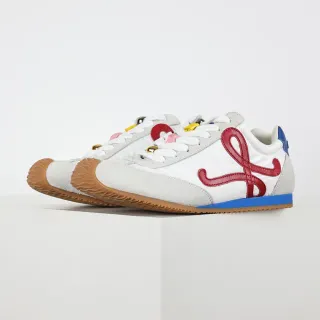 Blanco Rojo Azul Multicolor Cosido Logo Retro Runner Sneakers