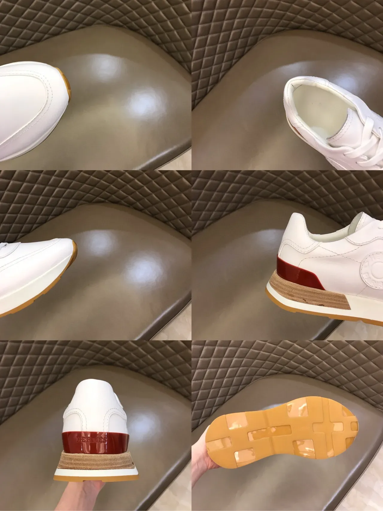 White Red Leather Upper Glossy Heel Counter Sneakers 2