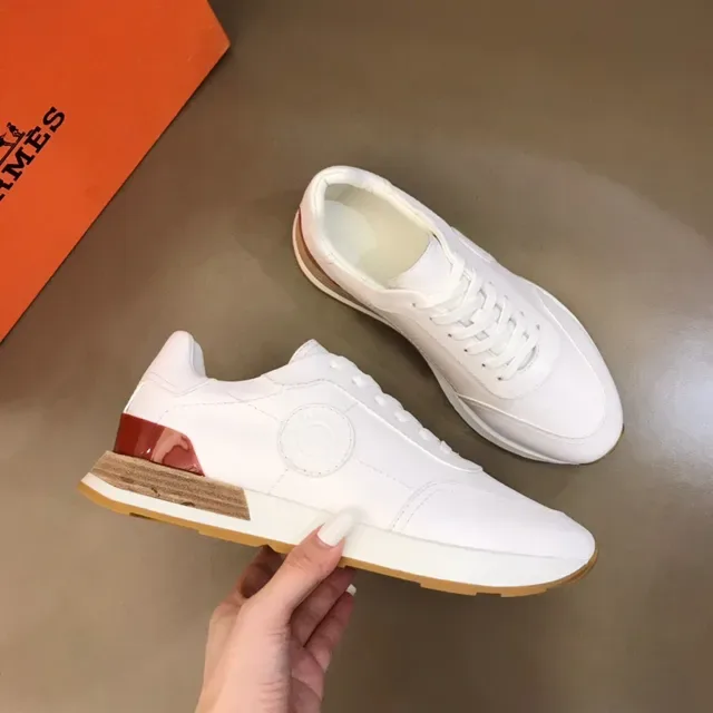 White Red Leather Upper Glossy Heel Counter Sneakers 7