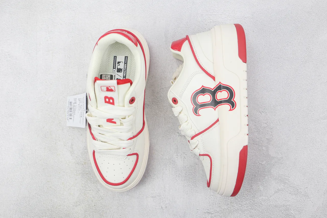 White Red Platform Sole Embroidered Team-Style Logo Sneakers 3